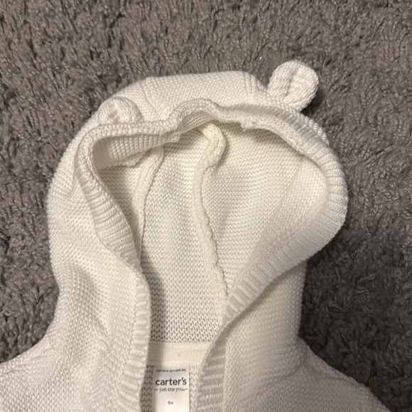 Carter’s White Baby Sweater With Bear Ears On Hoodie - Picture 5 of 11